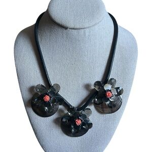 Tropical Abalone Shell Acrylic Crystal and Coral Statement Necklace in Black